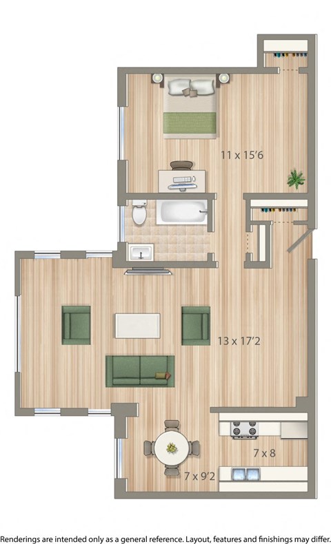 2800 woodley apartment one bedroom floor plan rendering in washington dc